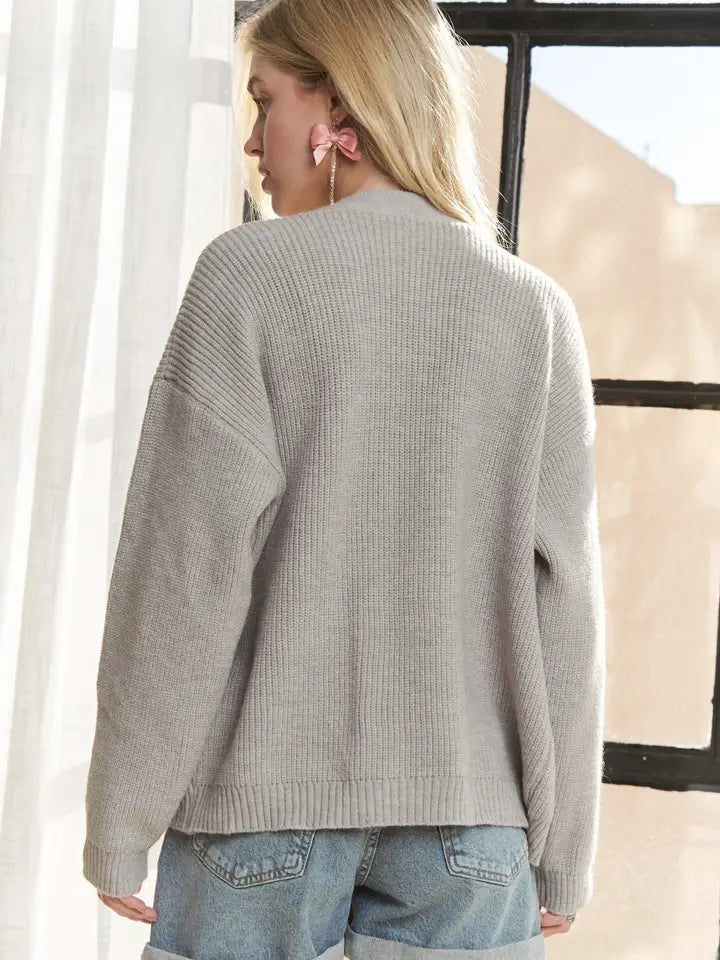 Oversized Knit Cardigan with Denim Pockets