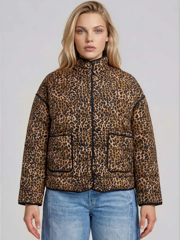 Leopard Print Snap Button Jacket