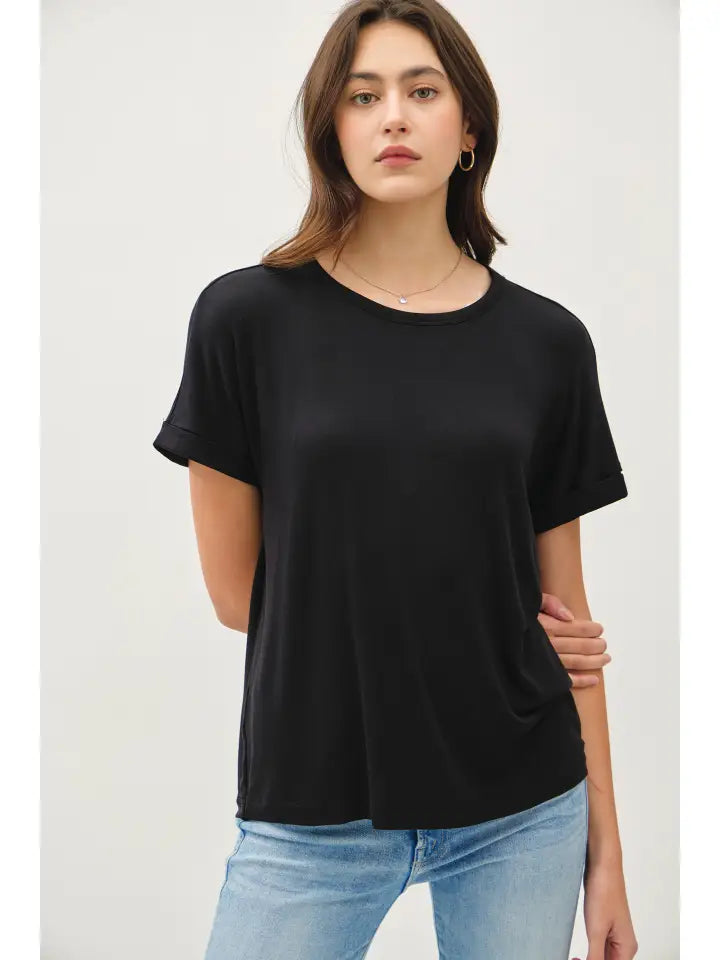 Lightweight Modal Basic Flowy Tee (Black)