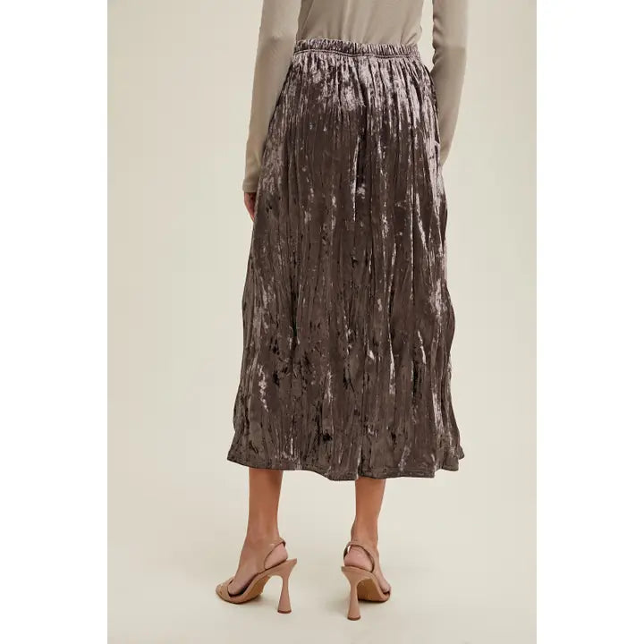 Crinkled Velvet Midi Skirt