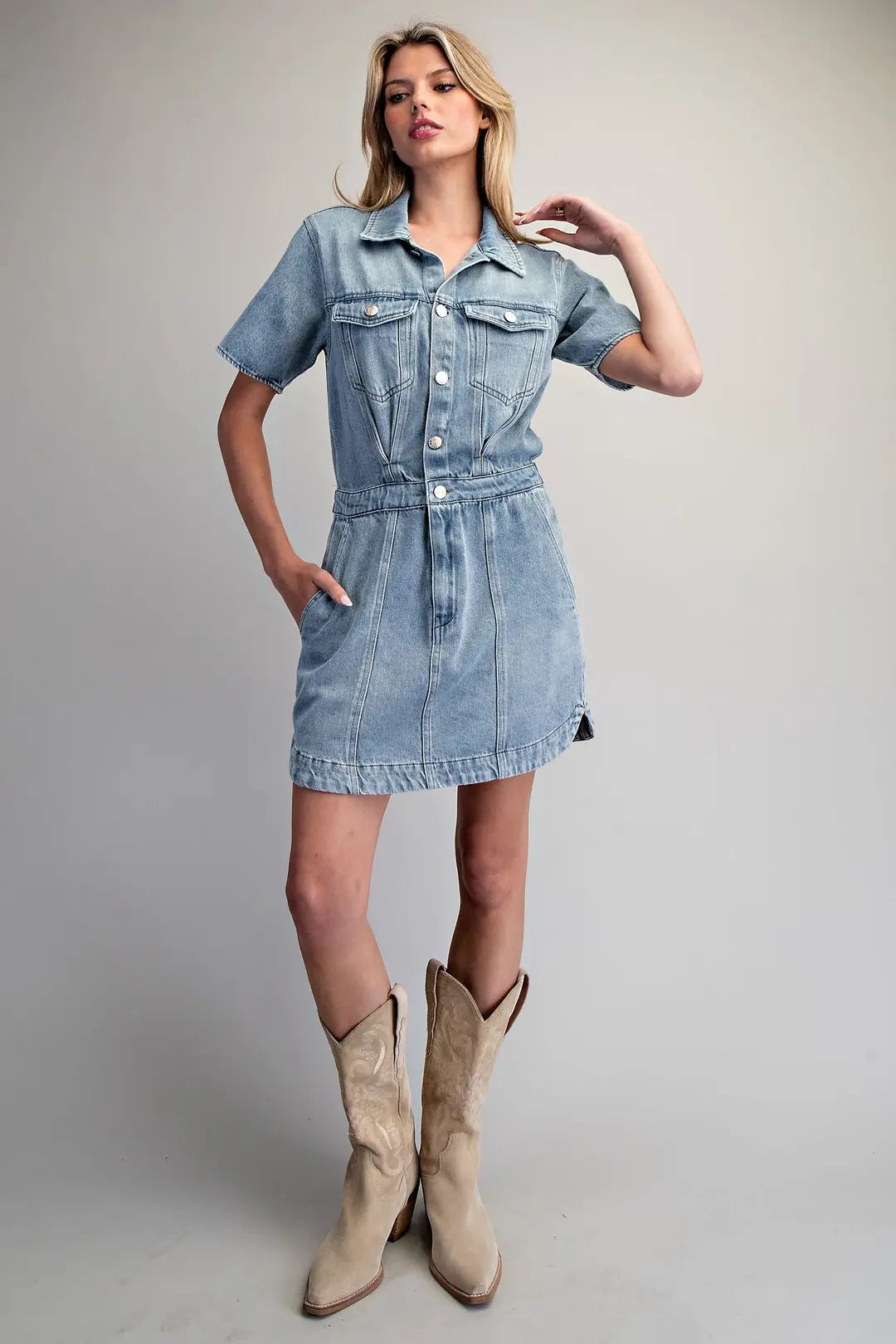 Button Down Collared Mini Dress