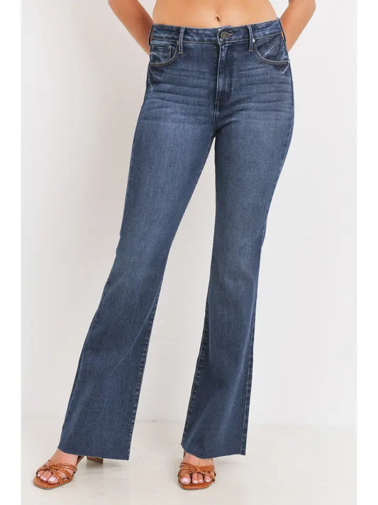 JBD Flare Jeans With Raw Hem - Dark Denim