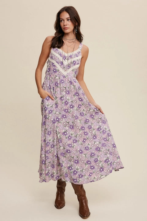 Floral Lace Trim Maxi Dress