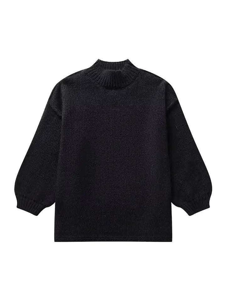 Cozy Turtleneck Knit Sweater - Black