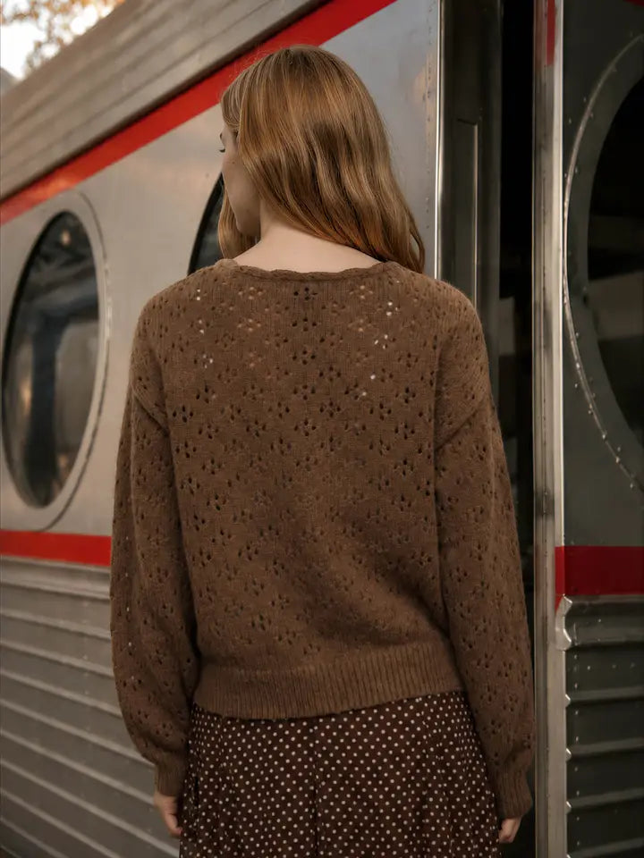Floral Embroidery Crochet Knit Detail Cardigan