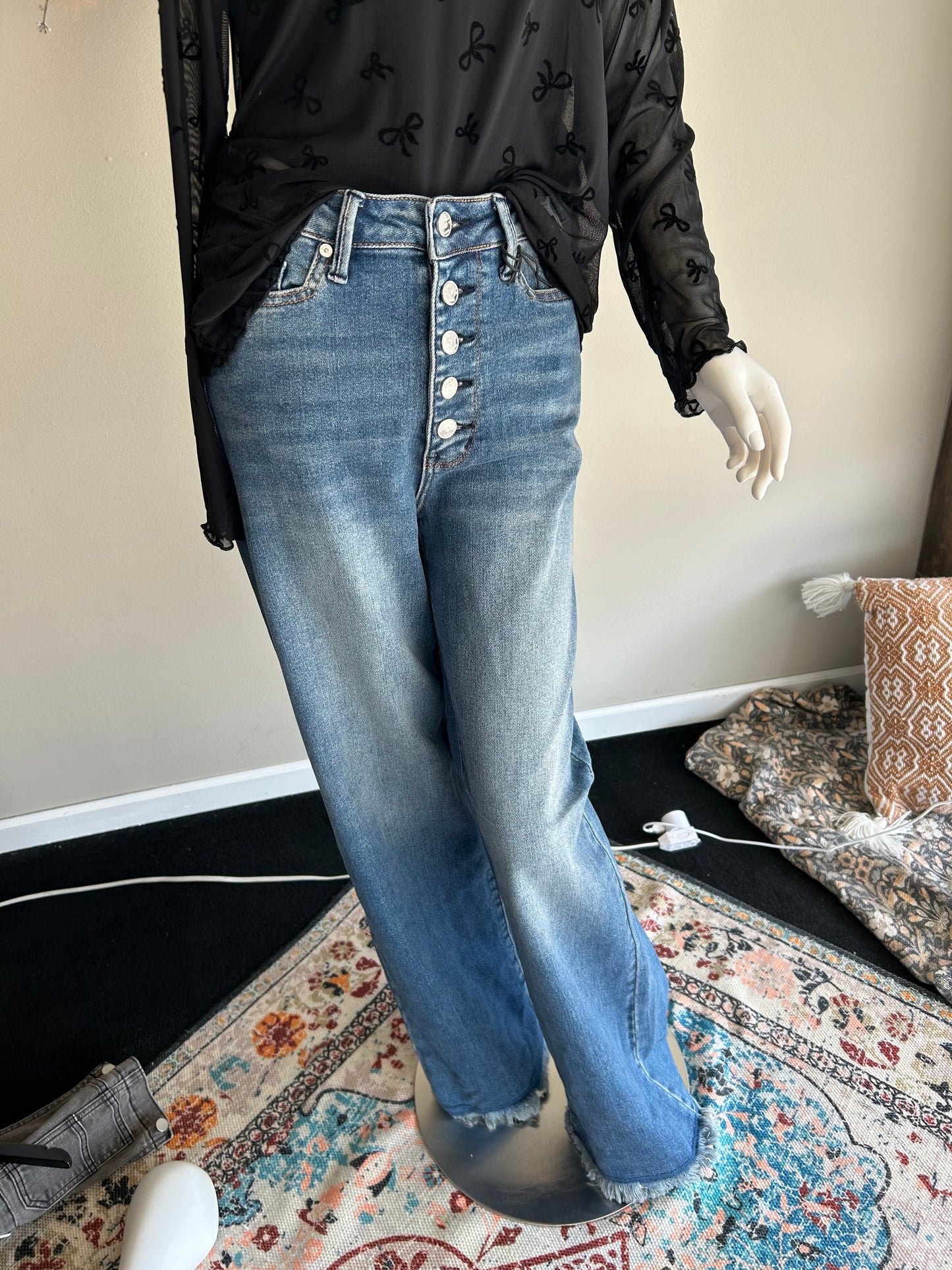 High Waist Column Straight Button-fly