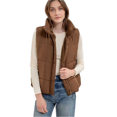 Plus Solid Zip Up Puffer Vest