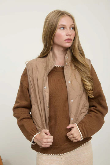 Snap Button Quilted Puffer Vest