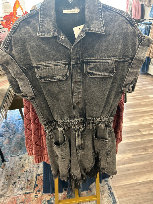 Distressed Hem Denim Romper