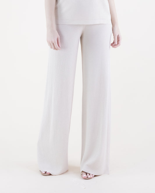 Beige Wide Leg Waffle Stitch Knit Pants
