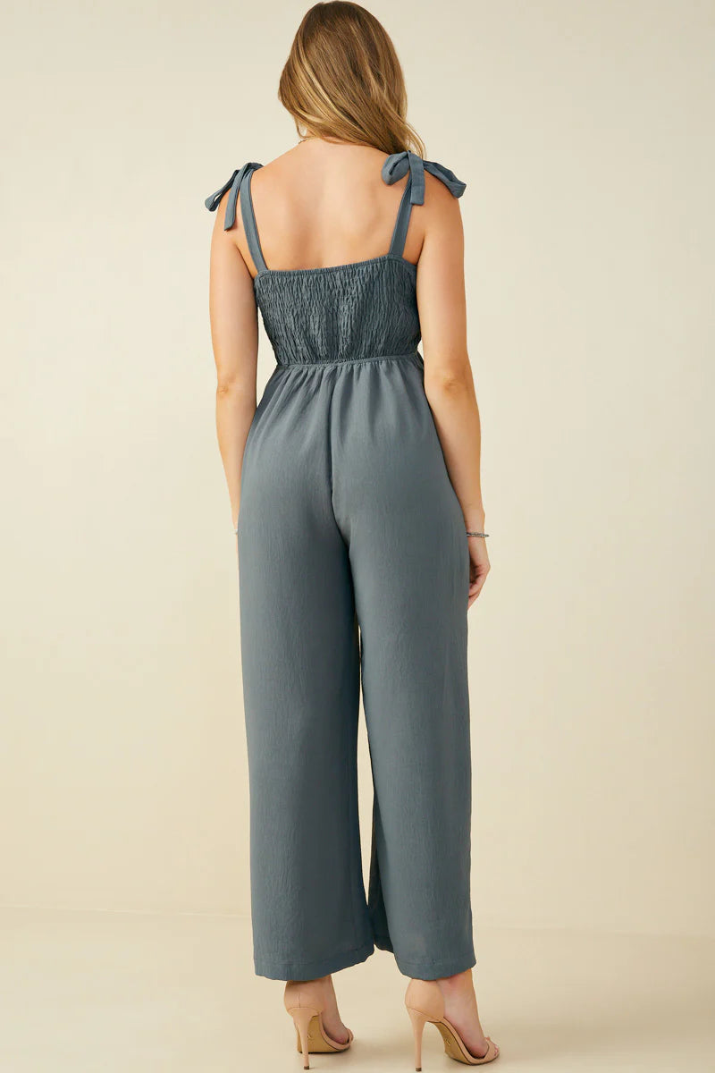 Womens Crochet Lace Paneled Wide Leg Jumpsuit