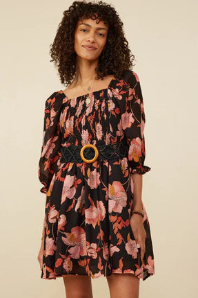 Women's Floral Print Smocked Square Neck Dress