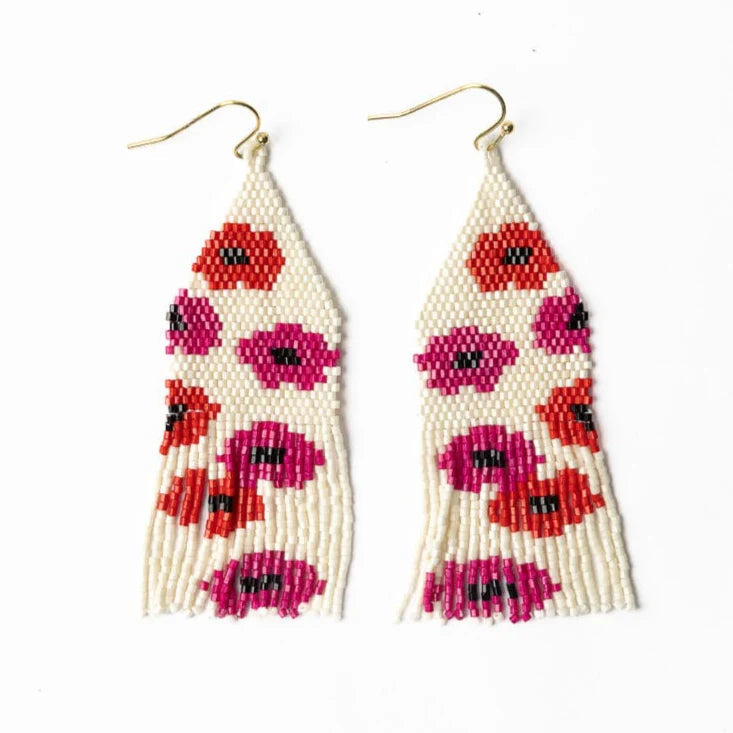 Ink Alloy Beaded Fringe Dangle Earrings