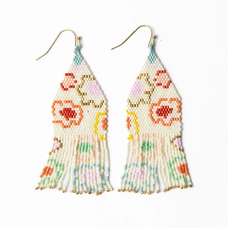 Ink Alloy Beaded Fringe Dangle Earrings