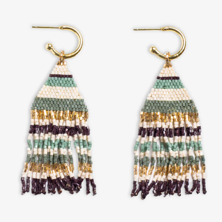 Ink Alloy Beaded Fringe Dangle Earrings