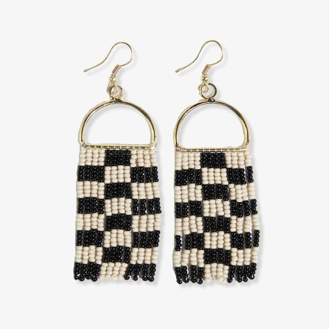 Ink Alloy Beaded Fringe Dangle Earrings