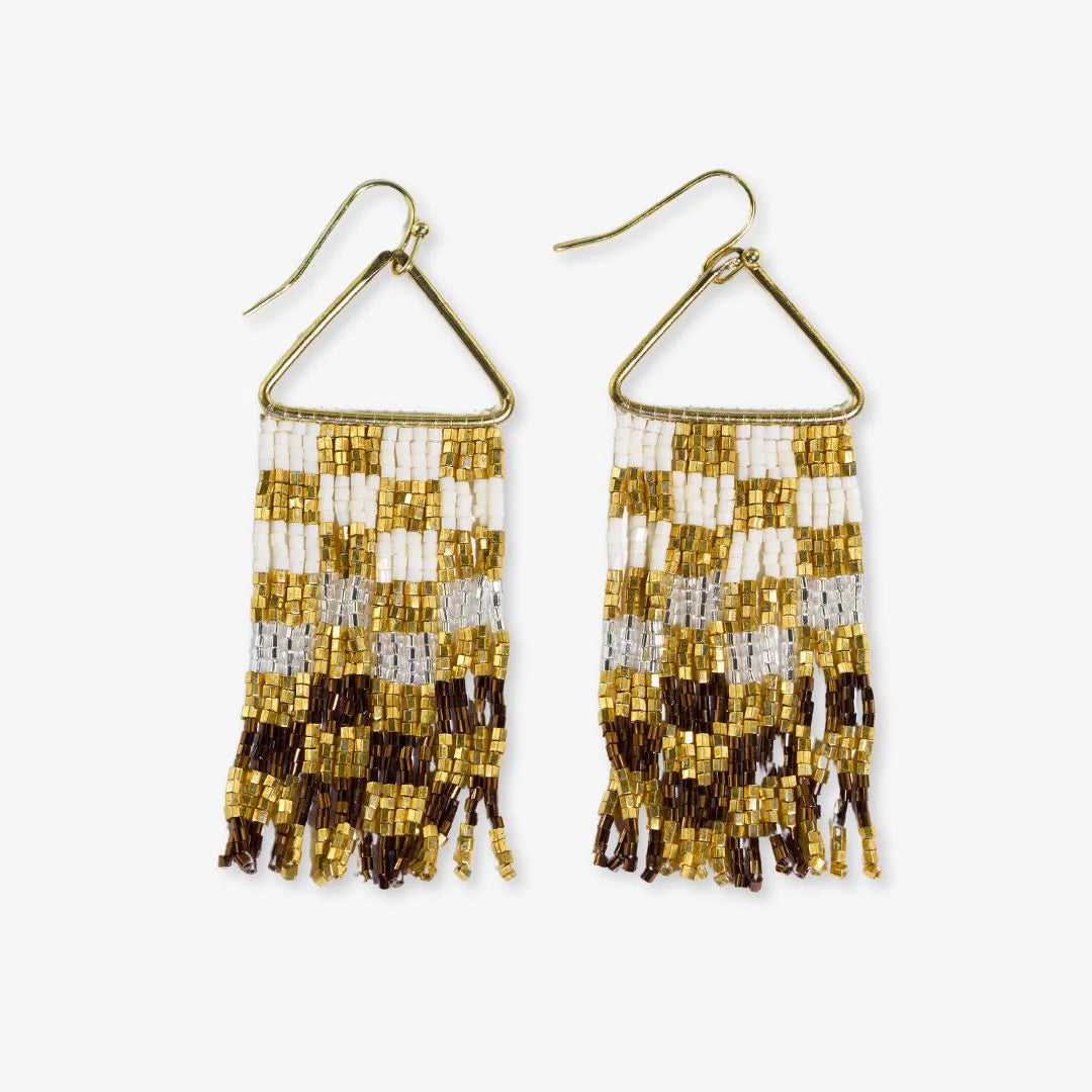 Ink Alloy Beaded Fringe Dangle Earrings