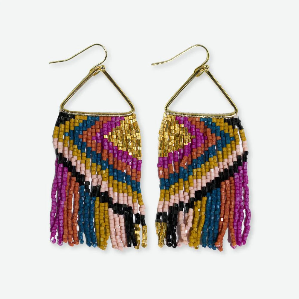 Ink Alloy Beaded Fringe Dangle Earrings