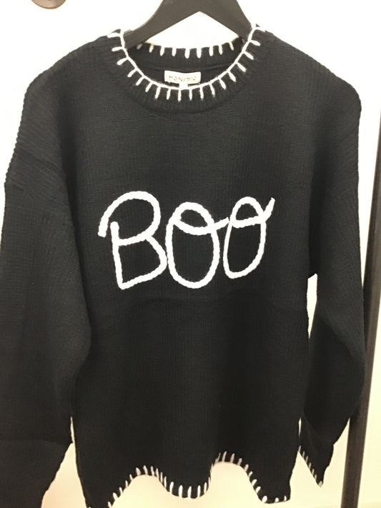 Halloween "Boo" Sweater with 3D Braided Embroidery