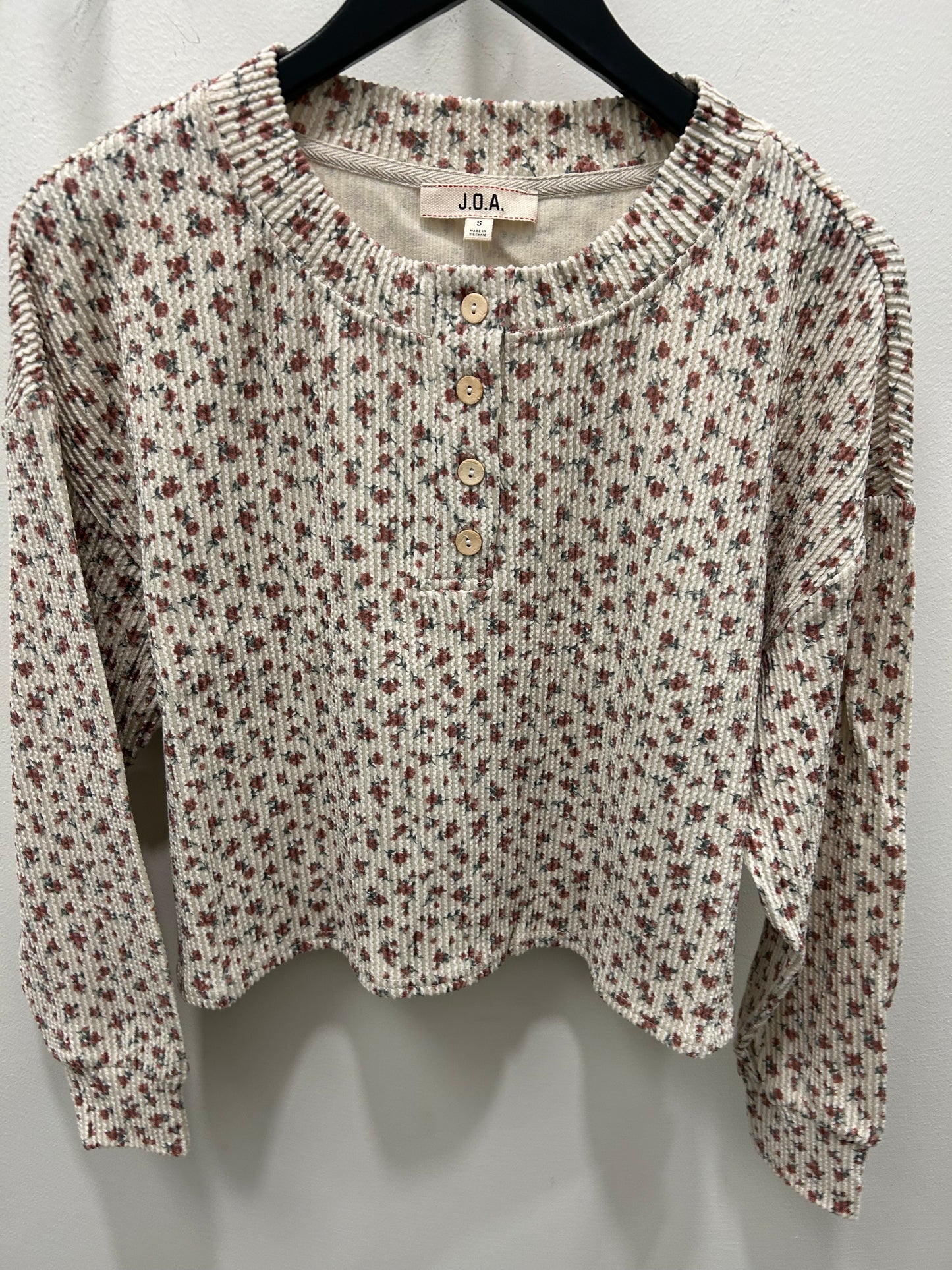 Floral Long Sleeve Henley Rib Knit Top