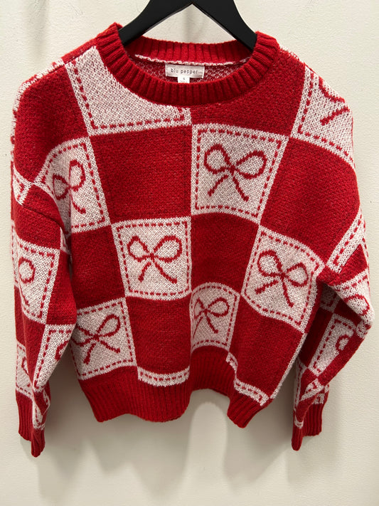 Knit Sweater with Bow Print