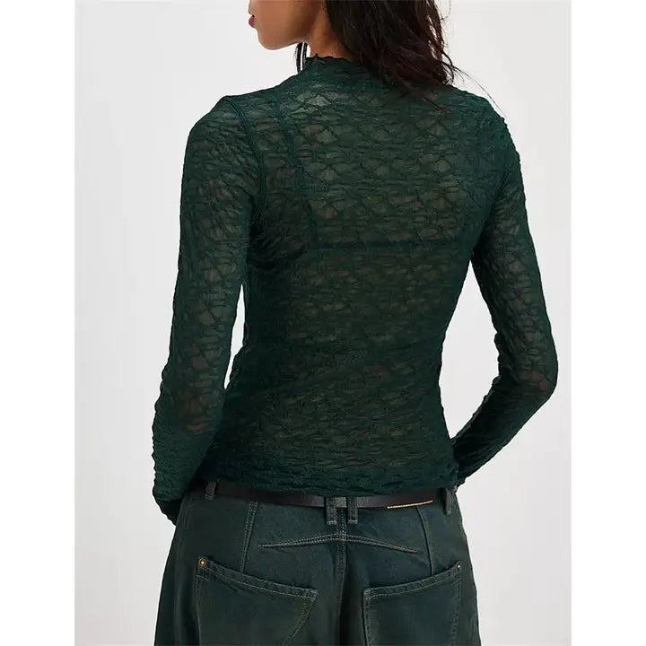 Ladies Solid Color See Through Basic Tee