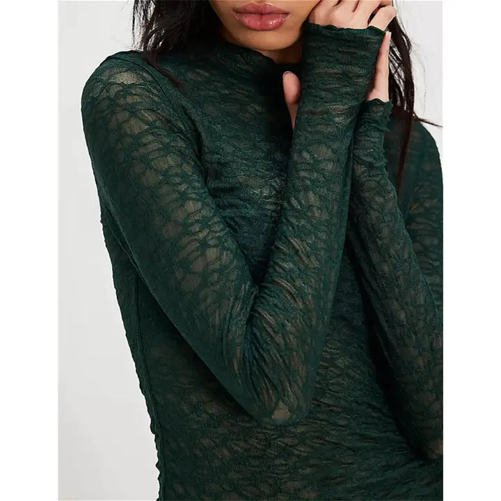 Ladies Solid Color See Through Basic Tee