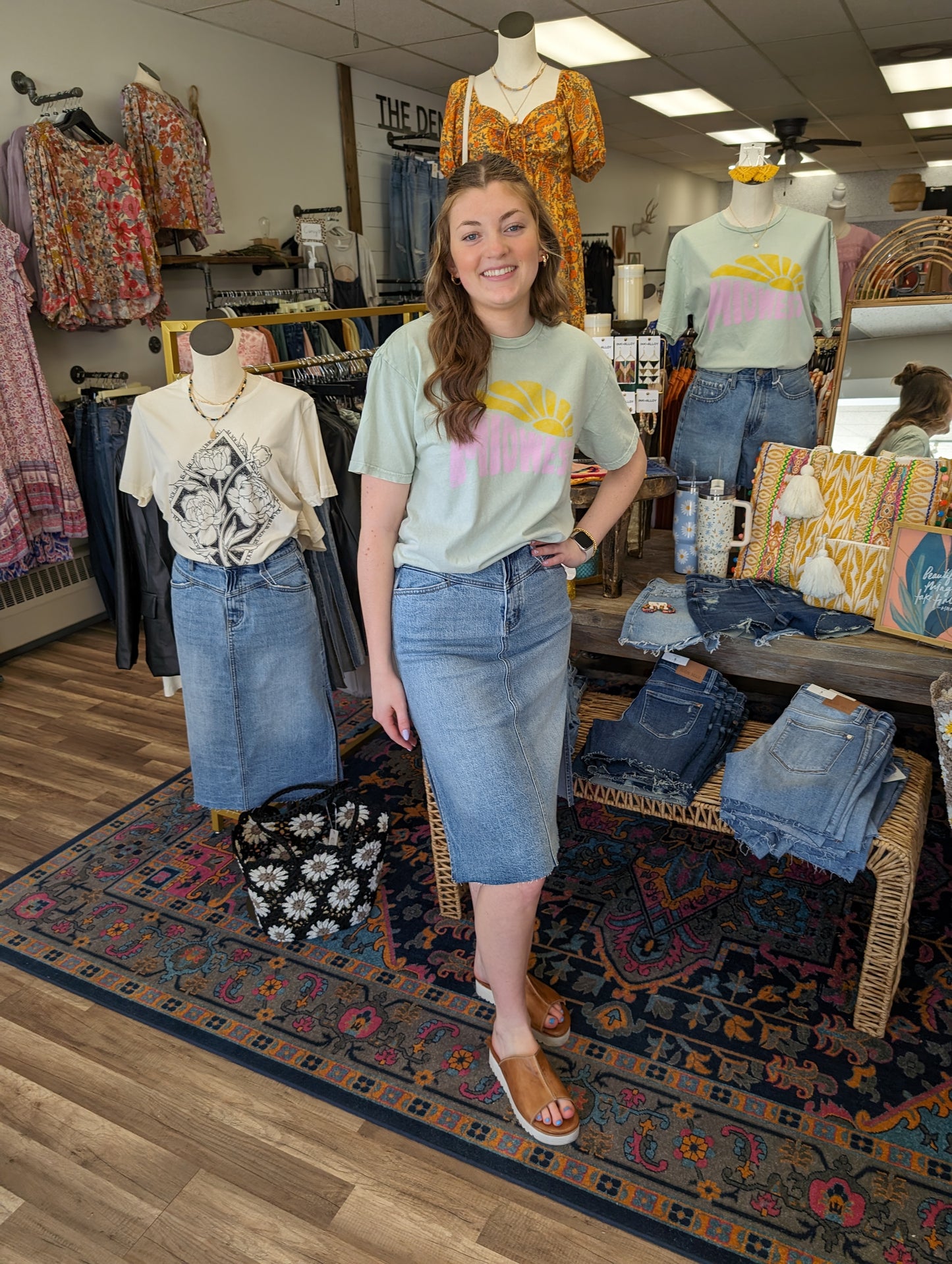 Artemis Vintage Denim Midi Side Slit Skirt