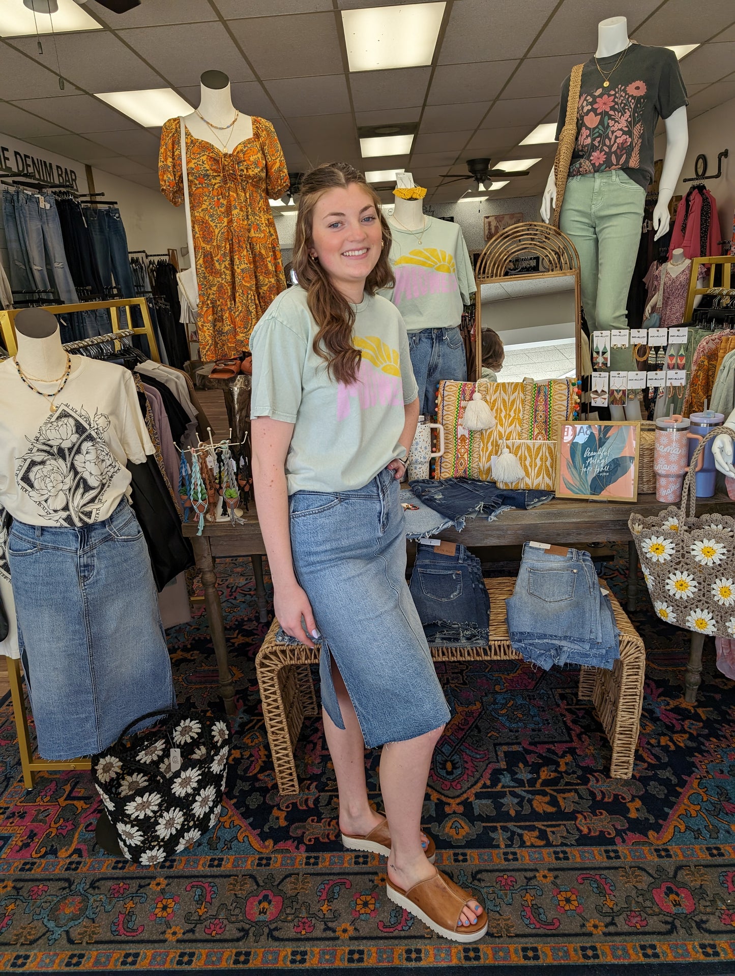 Artemis Vintage Denim Midi Side Slit Skirt