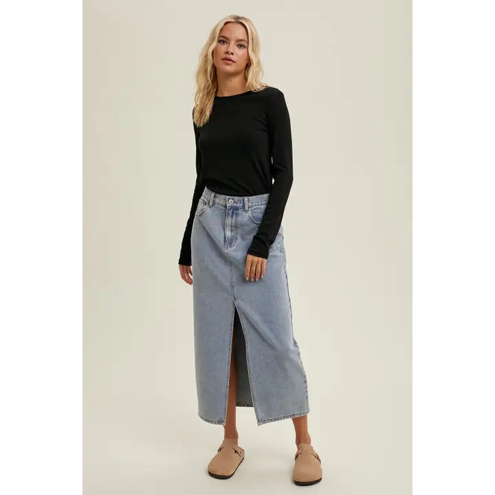 Round Neck Fitted Ribbed Knit Long Sleeve Top Black