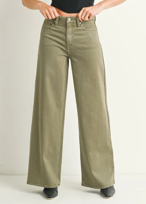 Vintage Olive Palazzo Wide Leg Jeans