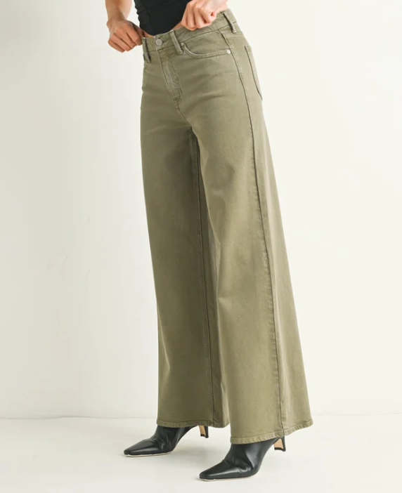 Vintage Olive Palazzo Wide Leg Jeans