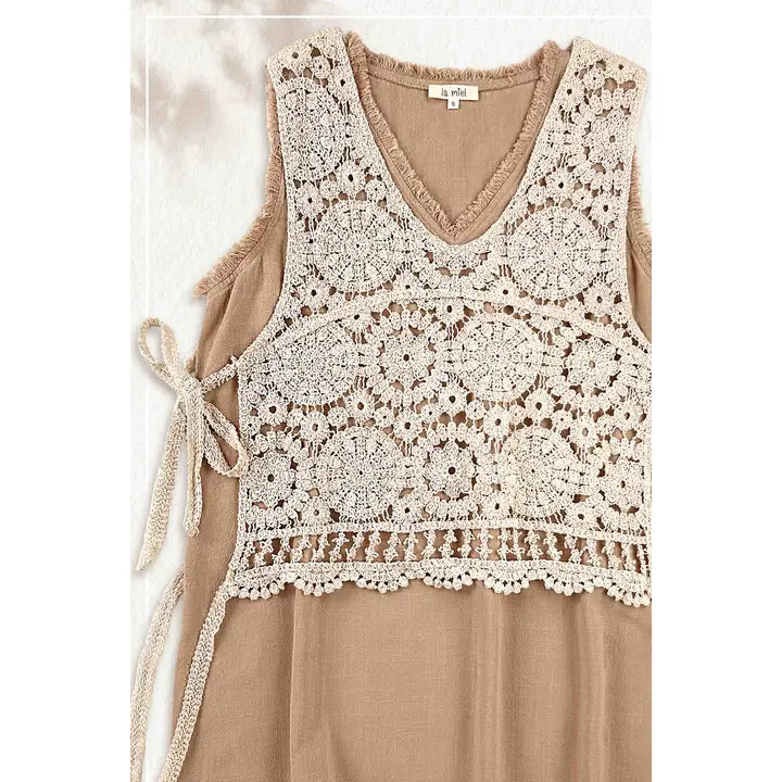 Side Self Tie Detail Crochet Vest Top