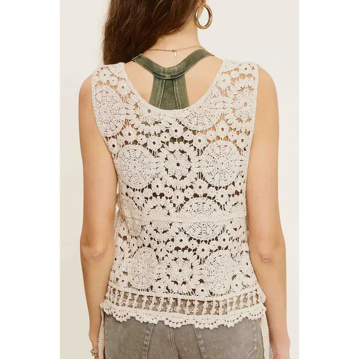Side Self Tie Detail Crochet Vest Top