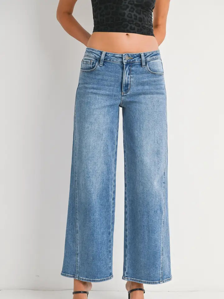 Seamed Wide Leg Denim Jeans