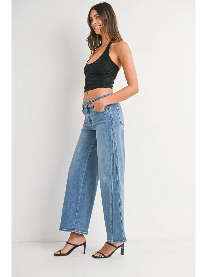 Seamed Wide Leg Denim Jeans