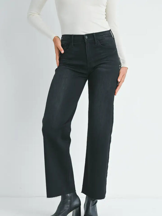 JBD Slim Wide Leg Jeans - Washed Black