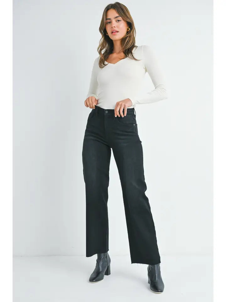 JBD Slim Wide Leg Jeans - Washed Black