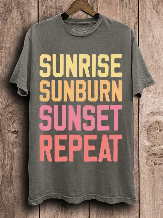 Sunrise Sunburn Sunset Repeat Graphic Top