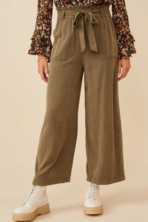 Hayden Garment Dyed Tencel Wide Leg Pant-Olive