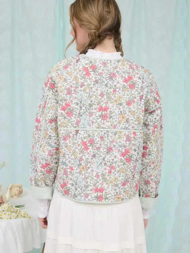 Floral Front Tie Quilted Jacket