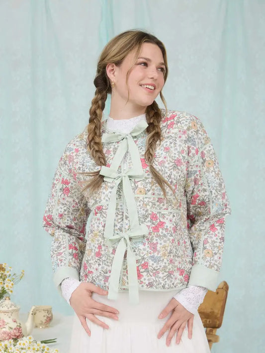 Floral Front Tie Quilted Jacket