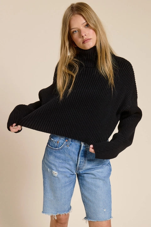Cropped Ribbed Turtleneck Sweater