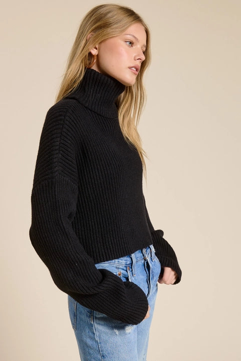Cropped Ribbed Turtleneck Sweater