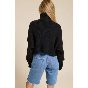 Cropped Ribbed Turtleneck Sweater