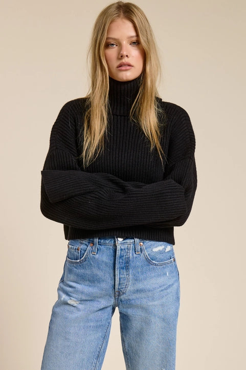 Cropped Ribbed Turtleneck Sweater