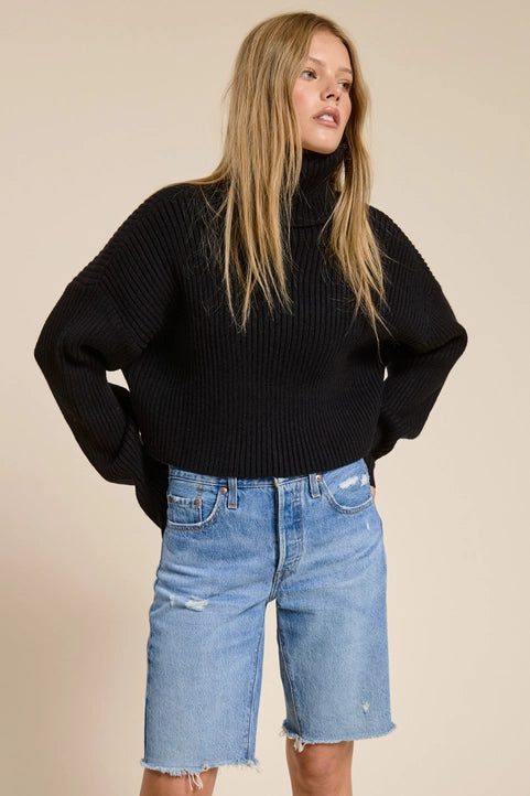 Cropped Ribbed Turtleneck Sweater