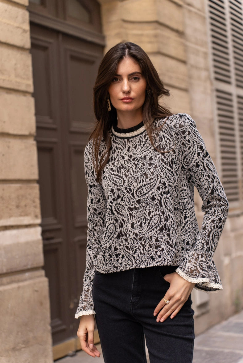 Thick Lace High Neck Blouse