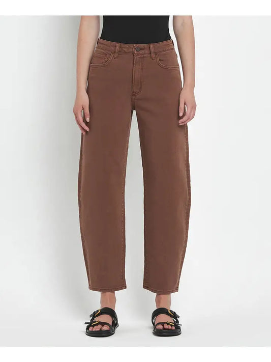 Super High Rise Brown Slim Barrel Jeans