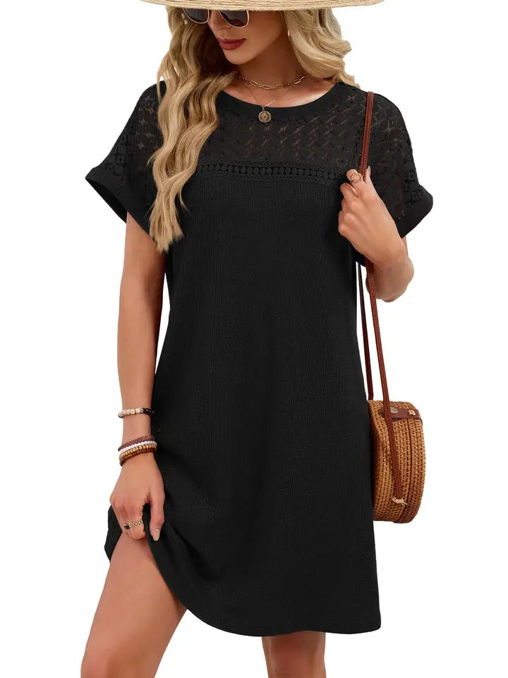 Lace Patchwork Casual Short Sleeve Loose Summer Dress